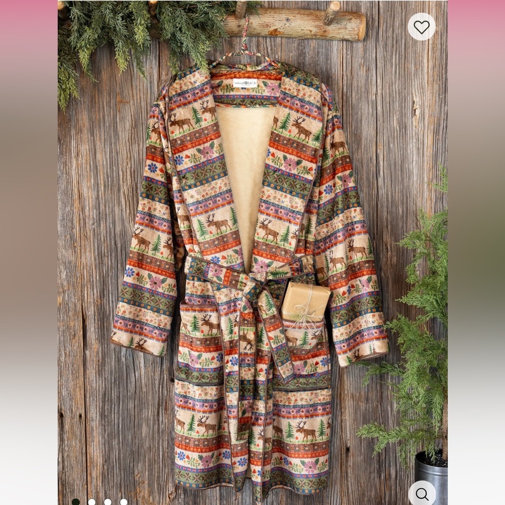 NATURAL LIFE Cozy Blanket Robe Mini Moose 🫎 SOLD OUT Faire Isle w soft NWT
